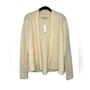 Loft NWT Mohair & Wool Blend Boucle Knit Open Front Cardigan Sz M Soft Fuzzy